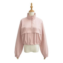 Fashion Pink Zipped Tie Pullover Jacket