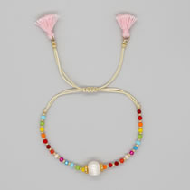 Pink Colorful Crystal Beaded Pearl Bracelet