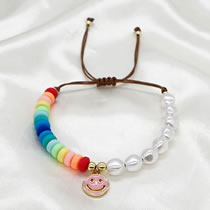 Color Colorful Clay Pearl Beaded Oil Drip Smiley Face Bracelet