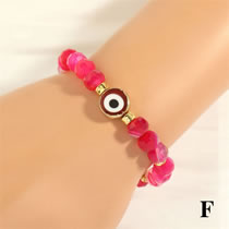 Rose Red Striped Agate Mixed Color Glass Eye Beaded Bracelet