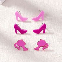 Pink Acrylic High Heels Portrait Stud Earrings Set