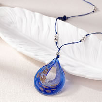 Blue Geometric Teardrop Glass Necklace