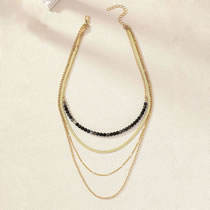 Gold Metal Beaded Geometric Layered Necklace