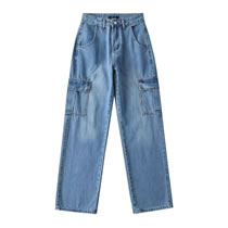 Fashion Blue Straight-leg Cargo Denim Trousers