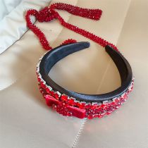 Fashion Red Crystal Beaded Tassel Bow Headband