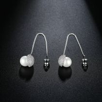 Fashion Silver Copper And Diamond Pearl Drop Earrings