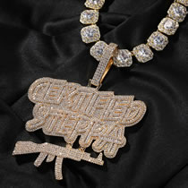 Fashion Gold Pendant +3mm24inch Twist Chain Copper Paved Square Diamond Alphabet Pistol Men's Necklace