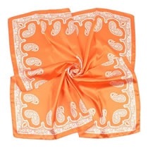 Fashion Orange Satin Printed Square Scarf