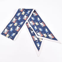 Fashion Navy Blue Polyester Printed Double Layer Long Diagonal Scarf