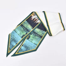 Fashion Green Polyester Printed Double Layer Long Diagonal Scarf