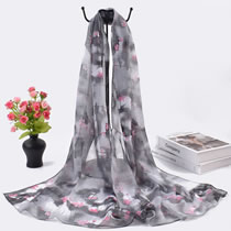 Fashion Grey Chiffon Printed Long Silk Scarf