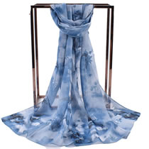 Fashion Light Blue Chiffon Printed Long Silk Scarf