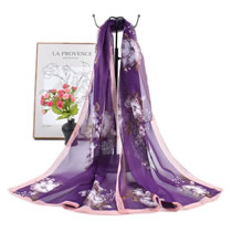 Fashion Purple Chiffon Printed Long Silk Scarf