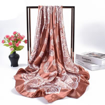 Fashion Brown Satin Printed Long Silk Scarf