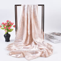 Fashion Beige Satin Printed Long Silk Scarf