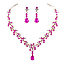 Fashion Rose Red Earring Style Alloy Diamond Geometric Earrings Necklace Set