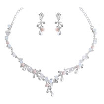 Fashion Silver Ear Studs Alloy Diamond Geometric Earrings Necklace Set