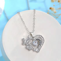 Fashion White Alloy Diamond Heart Butterfly Necklace
