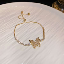 Fashion Bracelet - Gold Copper Paved Zirconia Butterfly Pull Bracelet