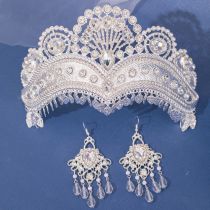 Fashion Silver Alloy Diamond Geometric Crown Earrings Set