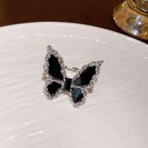 Fashion Ring - Black Alloy Diamond Butterfly Ring
