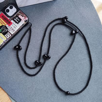 Fashion Black Beaded Heart Phone Chain With Rice Beads