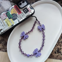 Fashion Purple Geometric Beaded Bow Phone Chain