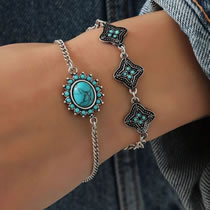 Fashion Silver Alloy Set Turquoise Bracelet Set