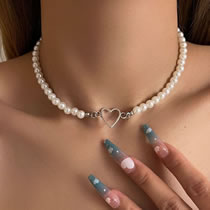 Fashion 1# Pearl Beaded Heart Necklace