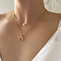 Fashion 8# Geometric Pearl Moon Double Layer Necklace