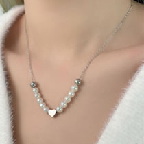 Fashion 13# Pearl Beaded Heart Necklace