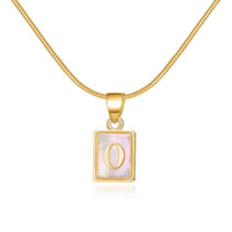 Fashion O Copper Square Shell 26 Alphabet Necklace