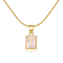 Fashion T Copper Square Shell 26 Alphabet Necklace