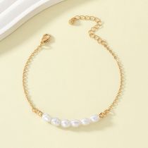 Fashion Gold Metal Pearl Beaded Anklet