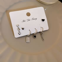 Fashion 90# Earbuckles - Silver (set Of 6) Alloy Heart Square Earrings Set