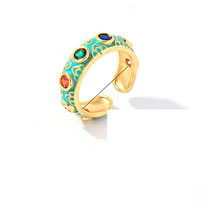 Fashion 3# Gold Plated Copper Set Zirconia Geometric Open Ring
