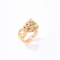 Fashion Golden Ring Gold-plated Brass Leopard Ring With Diamonds