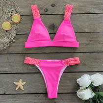 Fashion Pink + Orange Polyester Rope One-piece Swimsuit