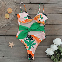 Fashion Passion Fruit Print Polyester Printed Embossed Cutout One-piece Swimsuit