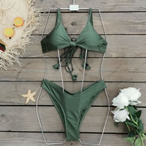 Fashion As Shown In The Picture Solid Color Gathered Tie Two-piece Swimsuit