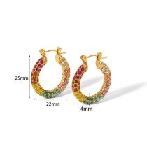 Fashion 3# Gold Plated Diamond Round Earrings In Titanium Steel