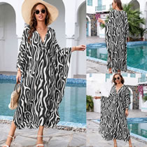 Fashion 10# Cotton Printed V-neck Beach Dress