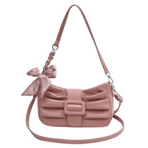 Fashion Pink Pu Pleated Cloud Belt Buckle Messenger Bag