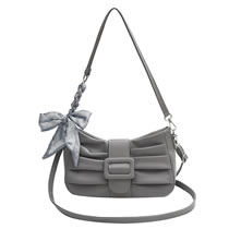 Fashion Grey Pu Pleated Cloud Belt Buckle Messenger Bag