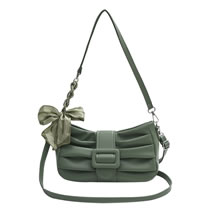 Fashion Green Pu Pleated Cloud Belt Buckle Messenger Bag