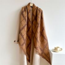 Fashion 8 Caramel Color Polyester Check Knit Fray Scarf