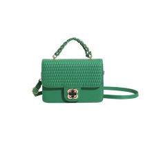 Fashion Green Pu Embossed Plaid Lock Crossbody Bag