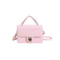 Fashion Pink Pu Embossed Plaid Lock Crossbody Bag