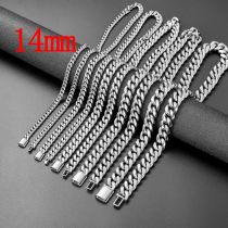 Fashion Steel Color 14mm32 Inches 81cm Stainless Steel Geometric Chain Men's Necklace