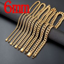Fashion Gold 6mm Bracelet 21cm Stainless Steel Geometric Chain Men's Bracelet